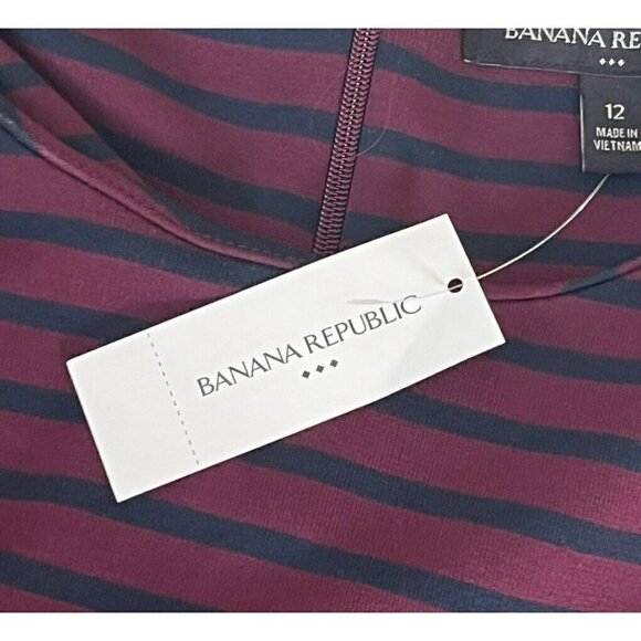 Banana Republic Woman's Sz 12 Burgundy & Blue Stripe Knit Bell Sleeve Dress NWT - Picture 7 of 9